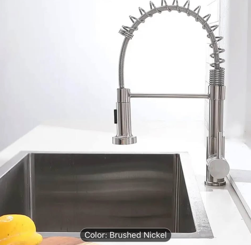 Modern Brushed Nickel Kitchen Faucet | Pull-Down Sprayer | Commercial Spring Style | New
