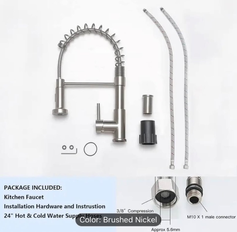 Modern Brushed Nickel Kitchen Faucet | Pull-Down Sprayer | Commercial Spring Style | New