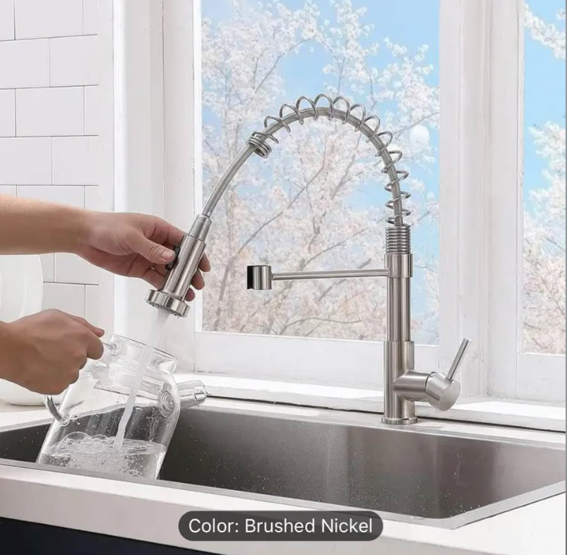 Modern Brushed Nickel Kitchen Faucet | Pull-Down Sprayer | Commercial Spring Style | New