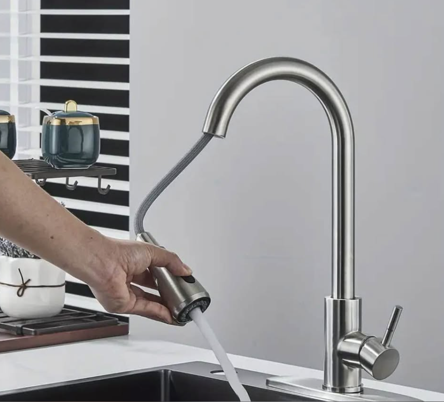 Modern Brushed Nickel Kitchen Faucet – Pull Down Sprayer | 360° Swivel | New