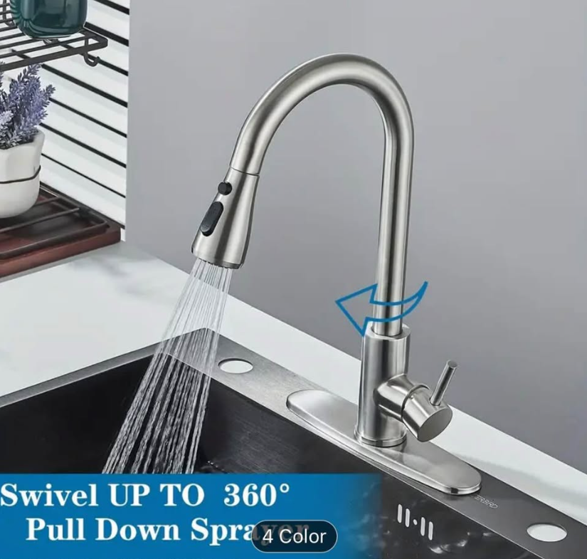 Modern Brushed Nickel Kitchen Faucet – Pull Down Sprayer | 360° Swivel | New
