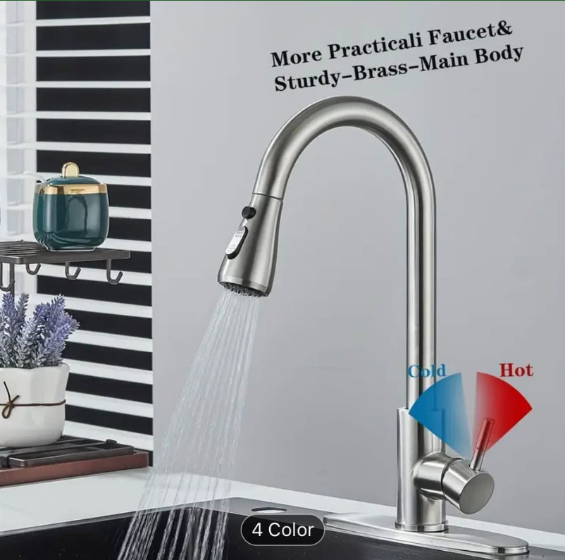 Modern Brushed Nickel Kitchen Faucet – Pull Down Sprayer | 360° Swivel | New