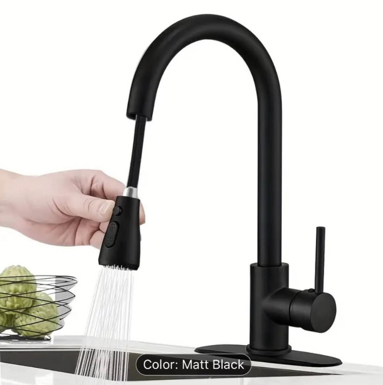 🚿 Luxury Matte Black Pull-Down Kitchen Faucet – Modern | Heavy-Duty | New
