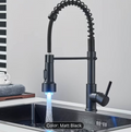 ✨ Modern Matte Black LED Kitchen Faucet – Commercial Style