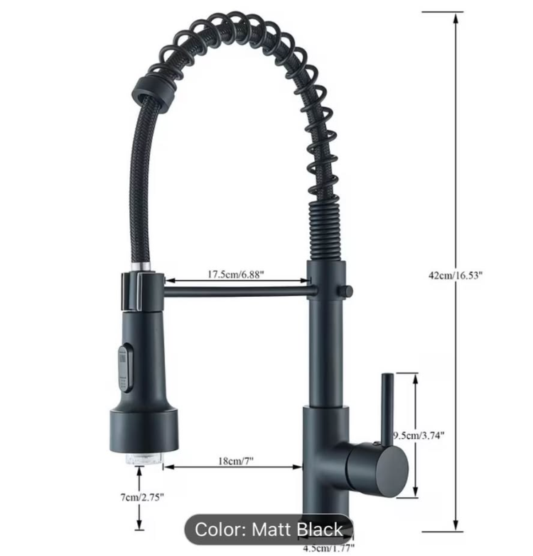 ✨ Modern Matte Black LED Kitchen Faucet – Commercial Style