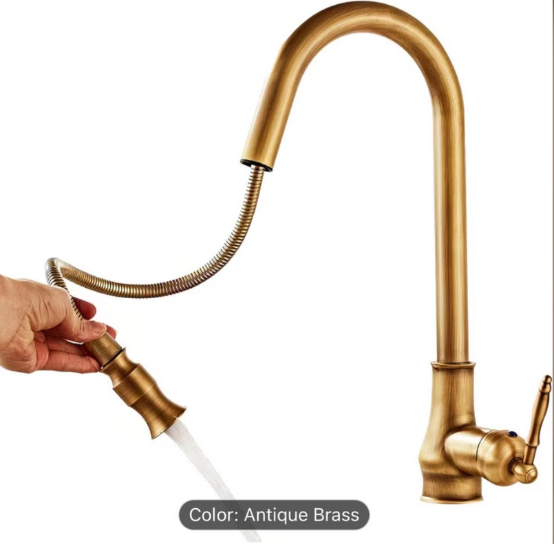 🔥 Luxury Antique Brass Pull-Down Kitchen Faucet – Modern Meets Classic! 🔥 $120
