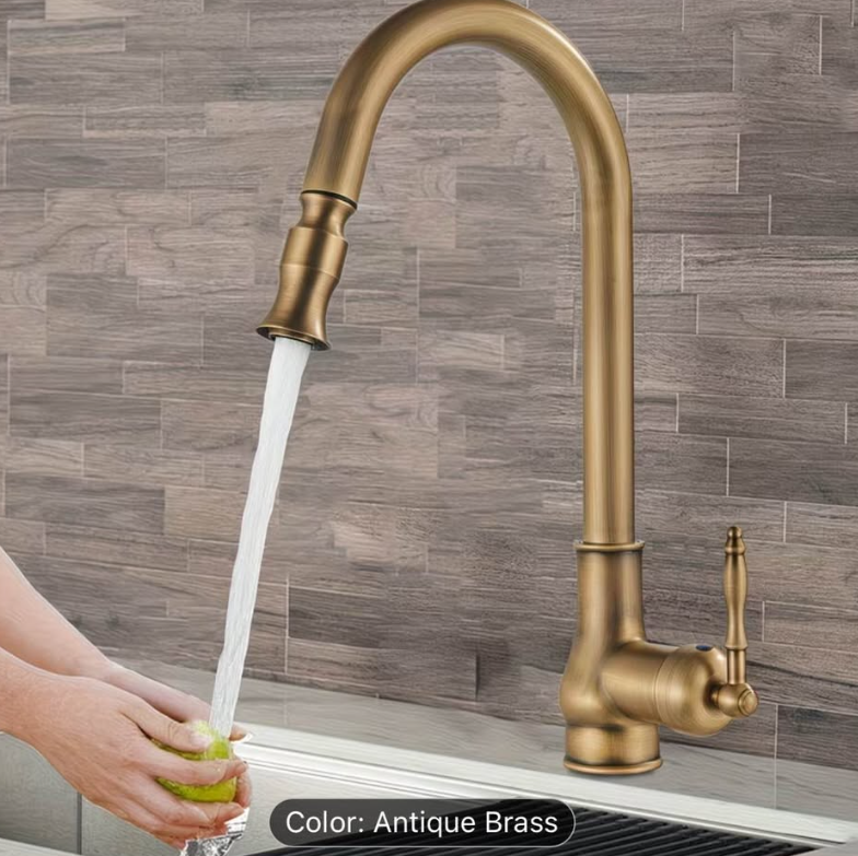 🔥 Luxury Antique Brass Pull-Down Kitchen Faucet – Modern Meets Classic! 🔥 $120
