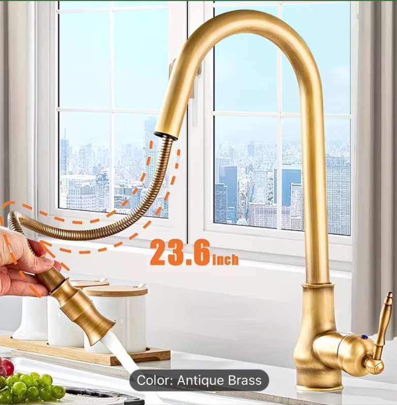 🔥 Luxury Antique Brass Pull-Down Kitchen Faucet – Modern Meets Classic! 🔥 $120