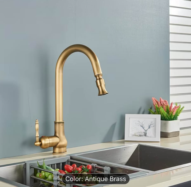 🔥 Luxury Antique Brass Pull-Down Kitchen Faucet – Modern Meets Classic! 🔥 $120