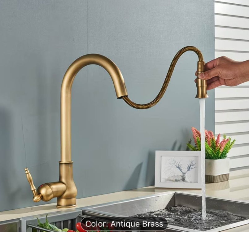 🔥 Luxury Antique Brass Pull-Down Kitchen Faucet – Modern Meets Classic! 🔥 $120