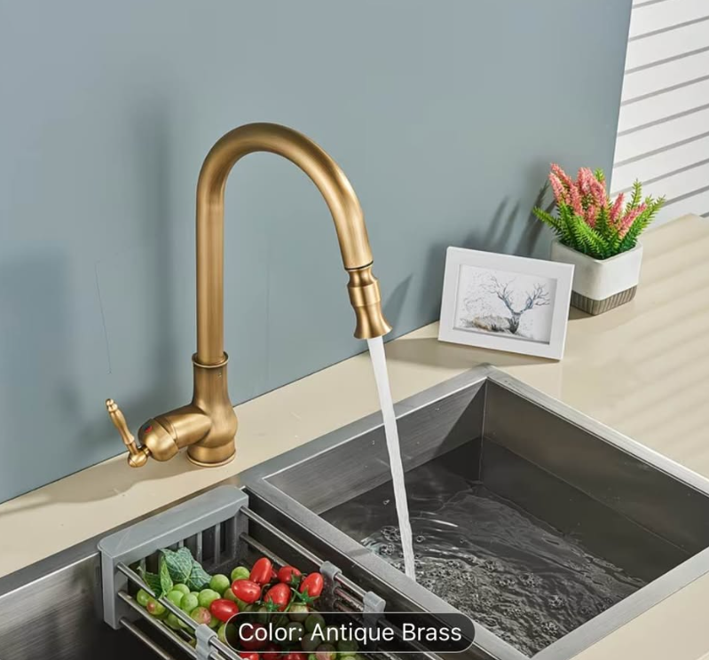 🔥 Luxury Antique Brass Pull-Down Kitchen Faucet – Modern Meets Classic! 🔥 $120