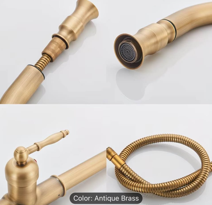 🔥 Luxury Antique Brass Pull-Down Kitchen Faucet – Modern Meets Classic! 🔥 $120