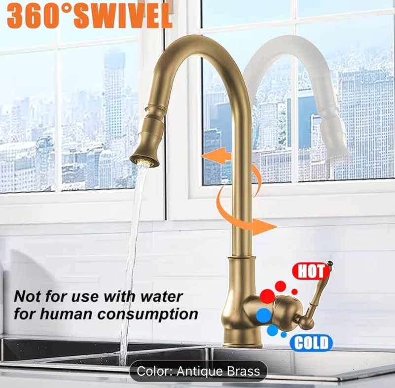🔥 Luxury Antique Brass Pull-Down Kitchen Faucet – Modern Meets Classic! 🔥 $120