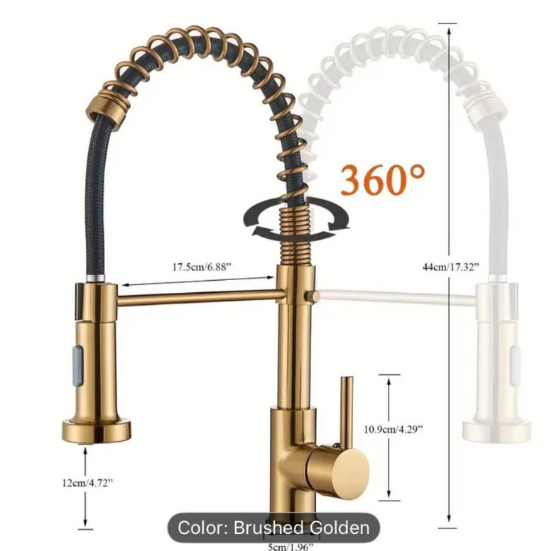 Brushed Golden Kitchen Faucet with Pull-Down Sprayer – Commercial-Grade Single Handle Sink Mixer Tap