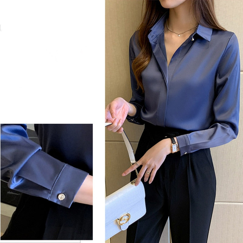 Silk/Satin Women Shirt  - Long Sleeve Fashion Woman Blouses