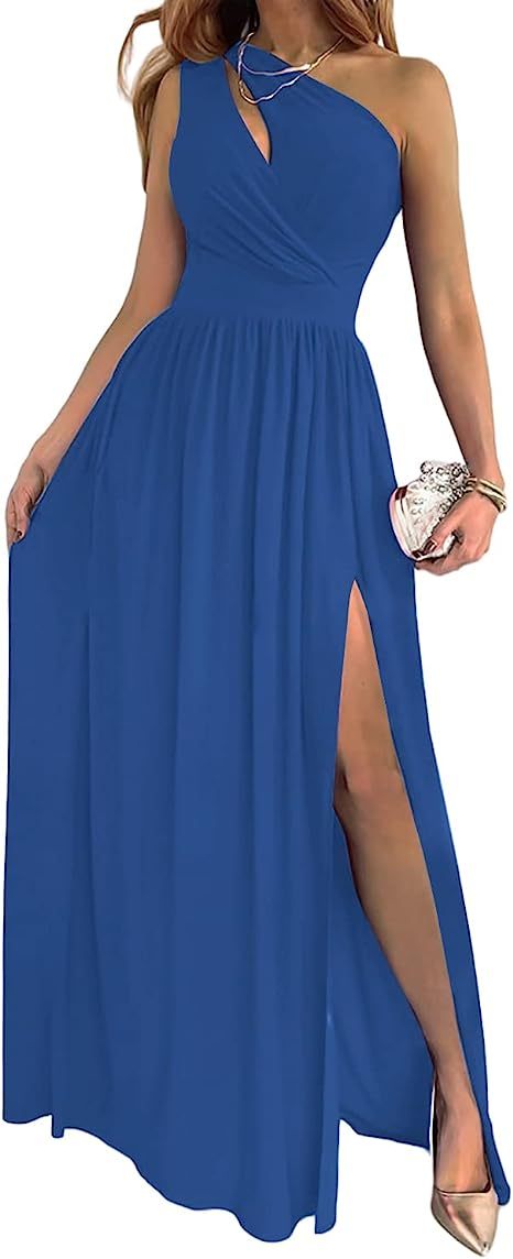 Women's One Shoulder High Split Cutout Sleeveless Elegant Sexy Cocktail Maxi Dress - Fashion 2025