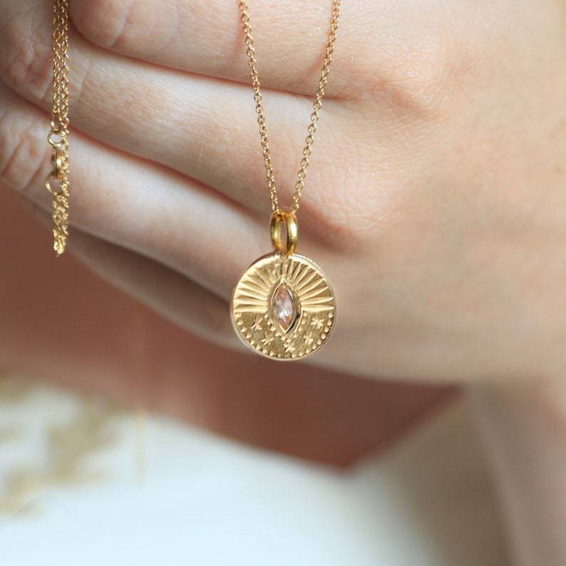 Three-dimensional Sun Moon Round Coin Zircon Necklace - Fashion 2025