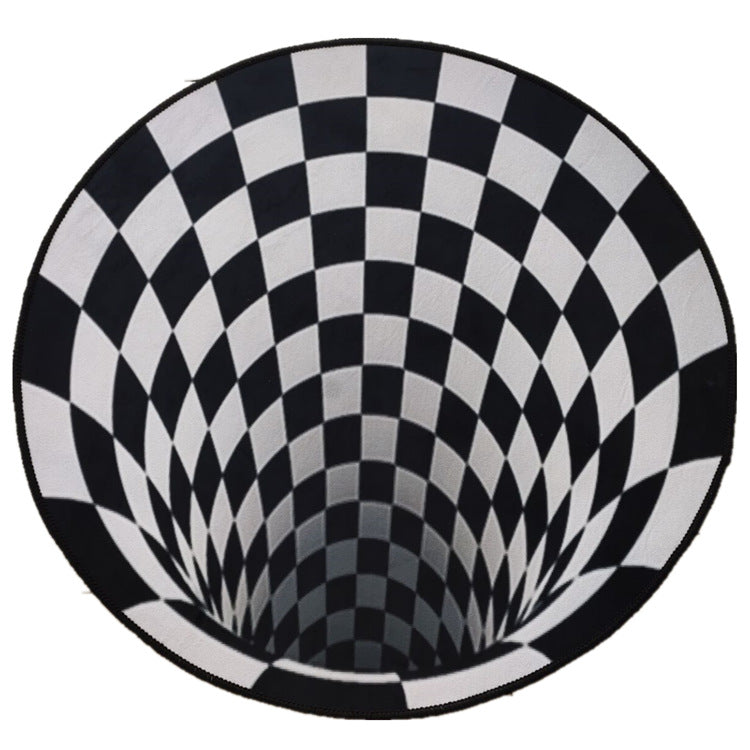 Round Carpet Vortex Illusion Rug - Black&White Stereo Vision Mat - 3D Rug