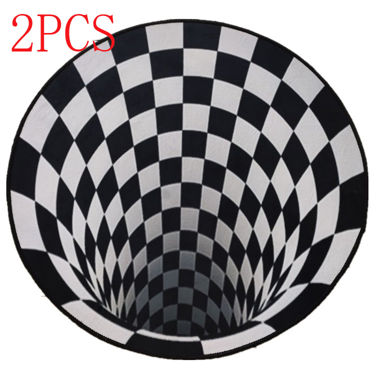 Round Carpet Vortex Illusion Rug - Black&White Stereo Vision Mat - 3D Rug