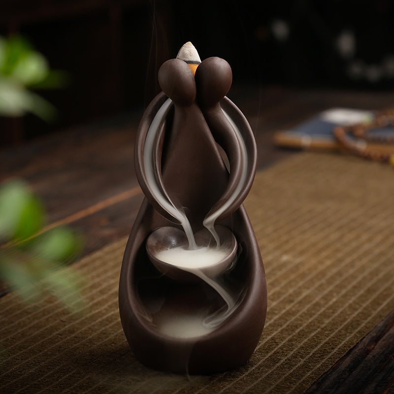 Ceramic Waterfall Incense Burner - Buddha Hand Tea/ Chai kettle Incense Burner - Indoor Smoke Back-flow Incense Fountain - Buddhist Altar Table Decor