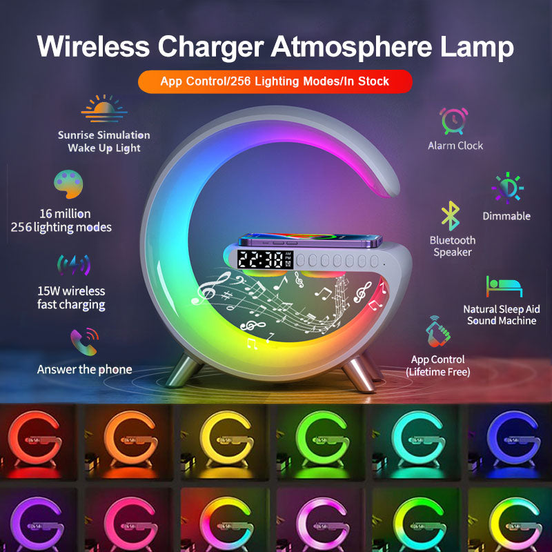 Intelligent Atmosphere Lamp Bluetooth Speaker Wireless Charger & Bedside Lamp Sunrise / Wake-up Lamp / Polar Lamp / Alarm Clock