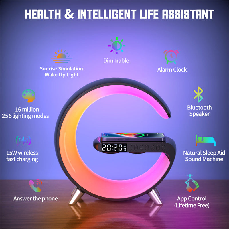Intelligent Atmosphere Lamp Bluetooth Speaker Wireless Charger & Bedside Lamp Sunrise / Wake-up Lamp / Polar Lamp / Alarm Clock