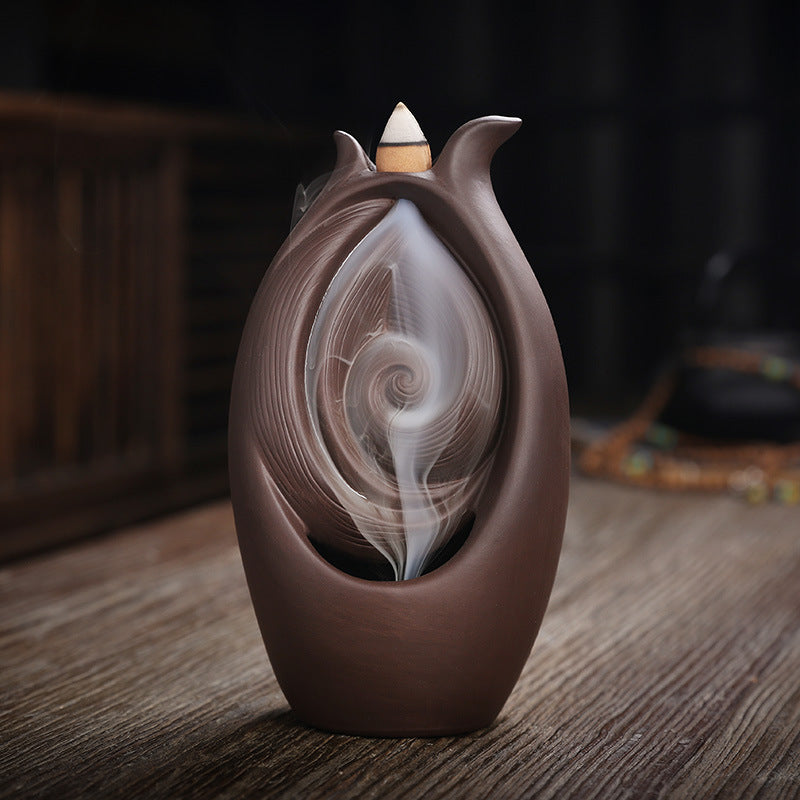 Ceramic Waterfall Incense Burner - Buddha Hand Tea/ Chai kettle Incense Burner - Indoor Smoke Back-flow Incense Fountain - Buddhist Altar Table Decor